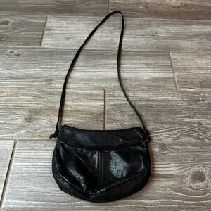Vintage Black Leather Crossbody Shoulder Bag Small Evening Bag Grandma Core